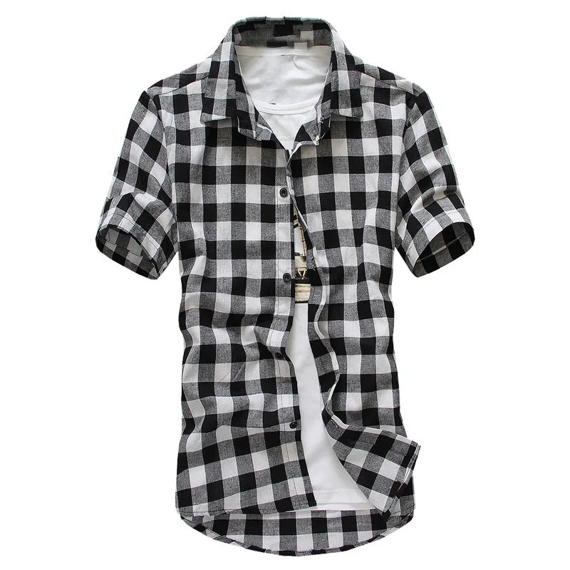 Trendy Plaid Shirt Slim Short-Sleeved Shirt
