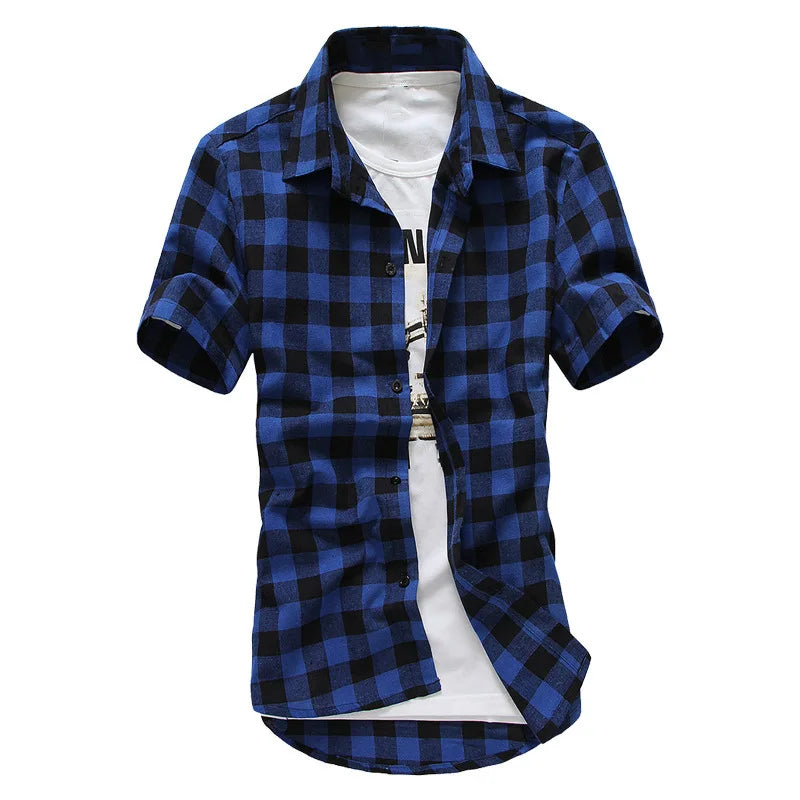 Trendy Plaid Shirt Slim Short-Sleeved Shirt