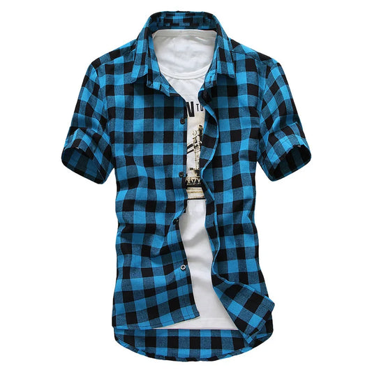 Trendy Plaid Shirt Slim Short-Sleeved Shirt