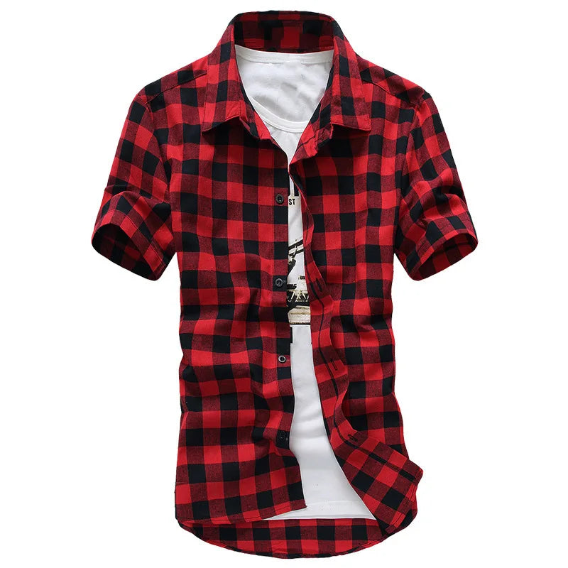 Trendy Plaid Shirt Slim Short-Sleeved Shirt