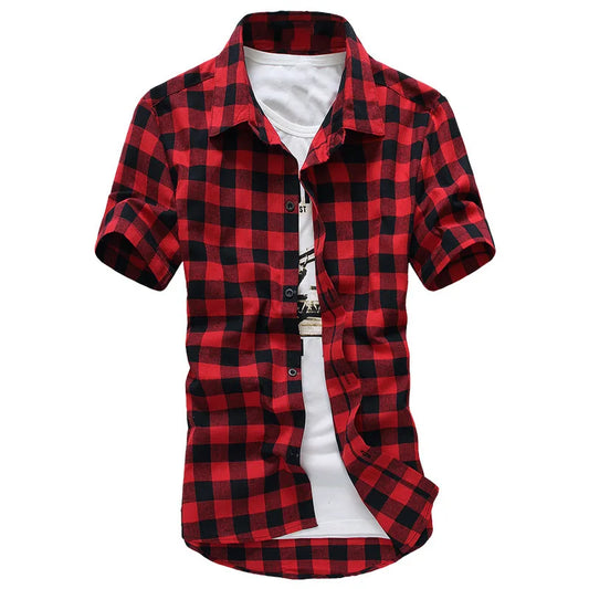 Trendy Plaid Shirt Slim Short-Sleeved Shirt
